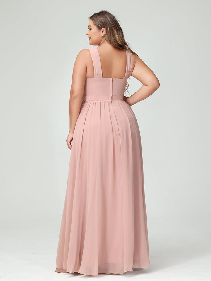 A-Line/Princess/Princess Criss Cross Sleeveless Chiffon Plus Size Bridesmaid Dresses with Sash