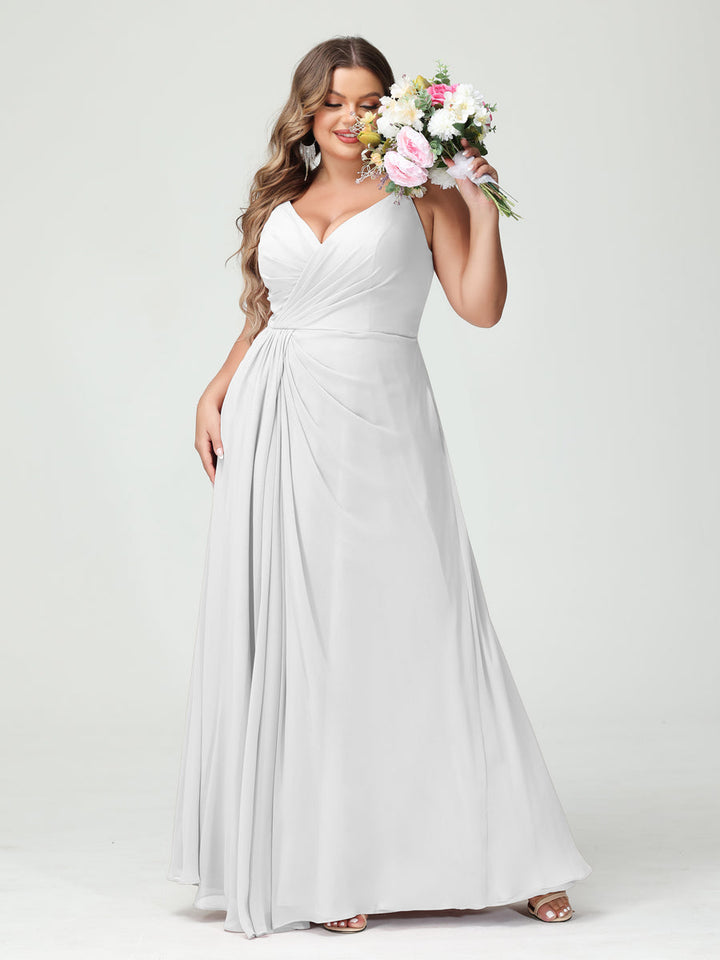 A-Line/Princess/Princess Spaghetti Straps Sleeveless Chiffon Plus Size Bridesmaid Dresses with Pockets & Split Side