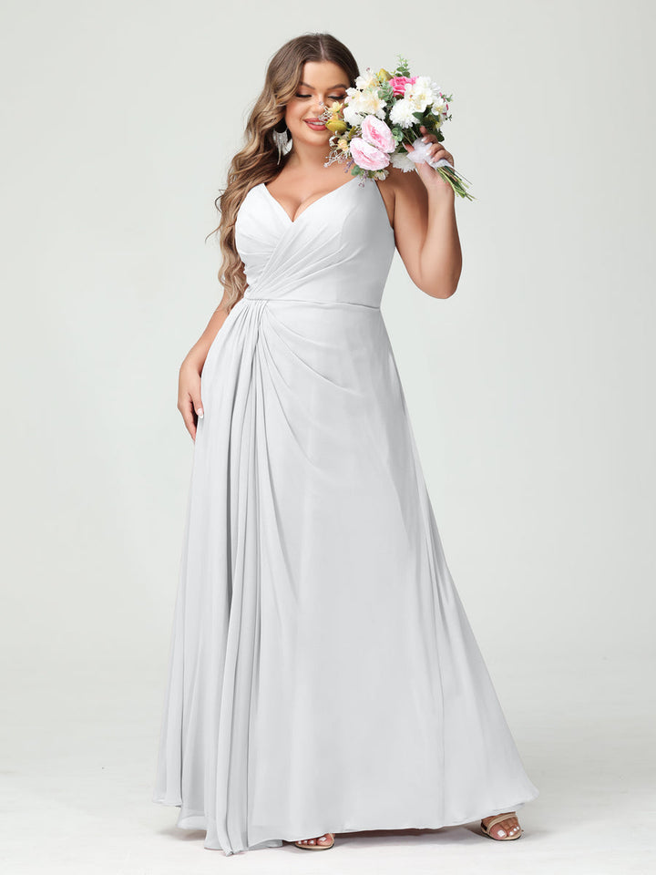 A-Line/Princess/Princess Spaghetti Straps Sleeveless Chiffon Plus Size Bridesmaid Dresses with Pockets & Split Side