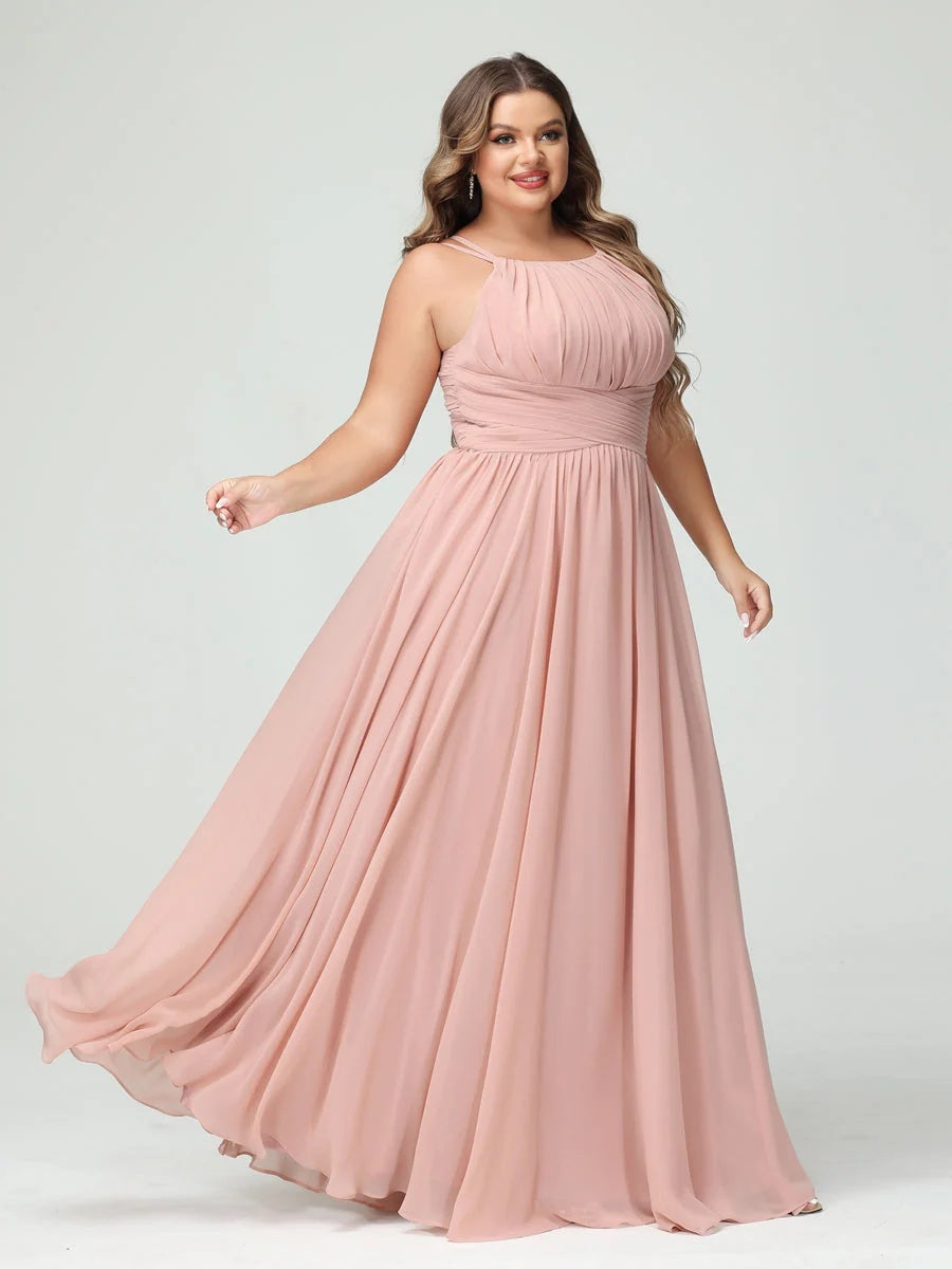 A-Line/Princess Spaghetti Straps Sleeveless Plus Size Bridesmaid Dresses with Pockets