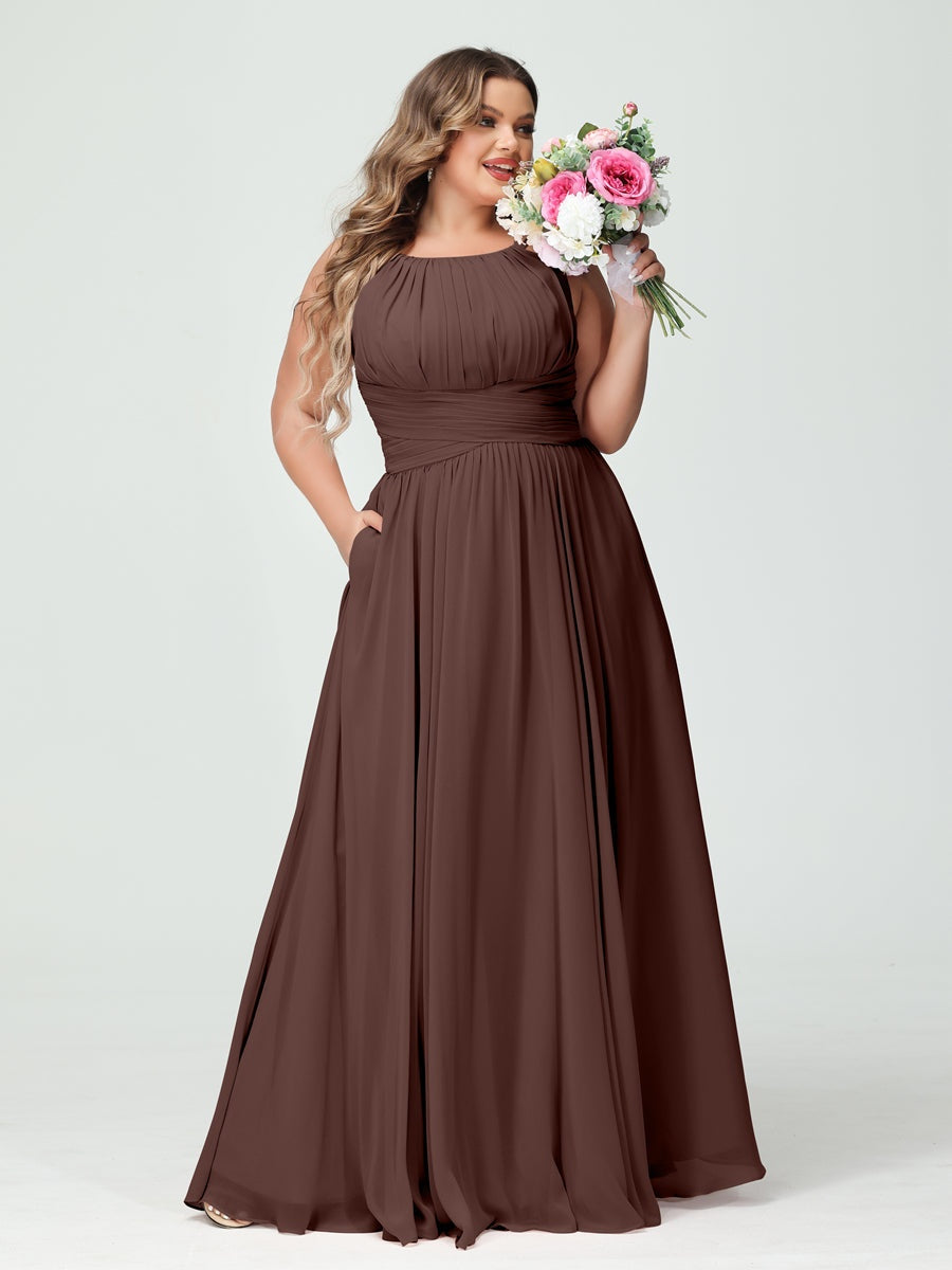 A-Line/Princess Spaghetti Straps Sleeveless Plus Size Bridesmaid Dresses with Pockets