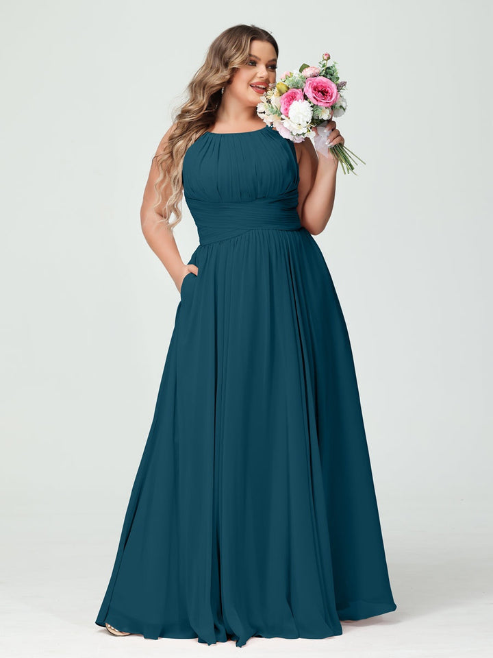 A-Line/Princess Spaghetti Straps Sleeveless Plus Size Bridesmaid Dresses with Pockets