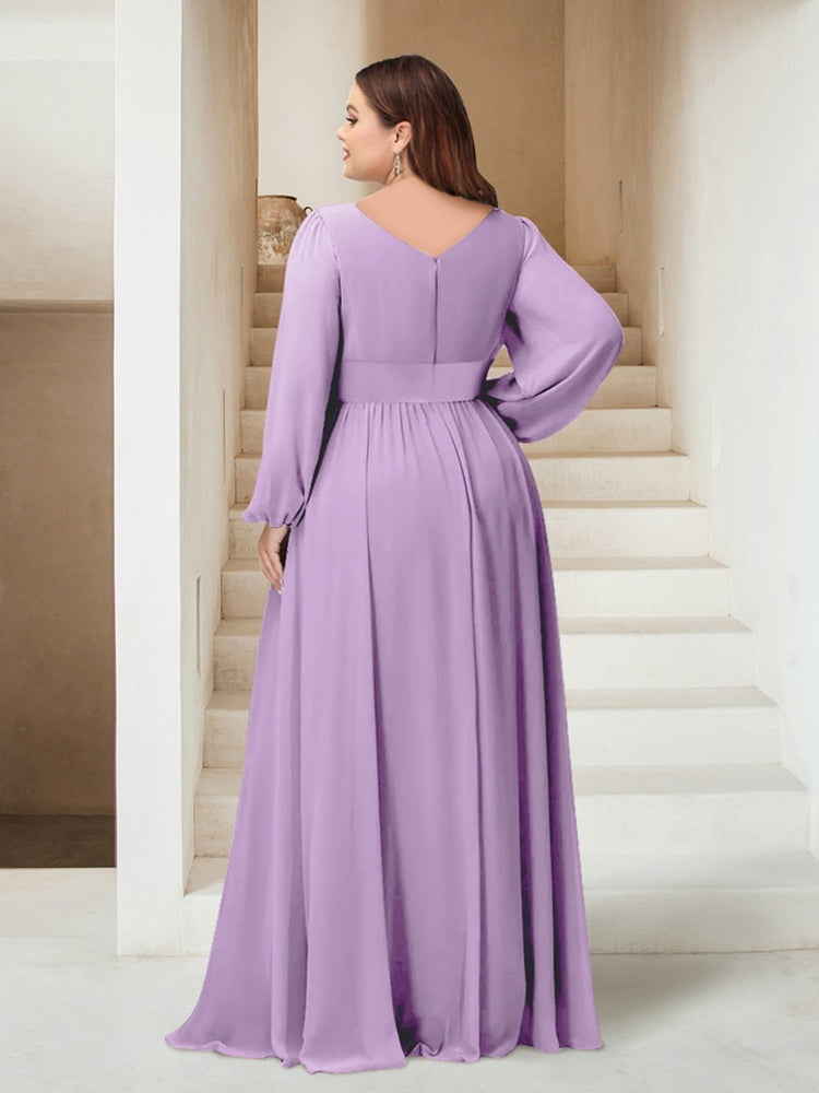 A-Line/Princess V-Neck Asymmetrical Plus Size Bridesmaid Dresses with Split Side