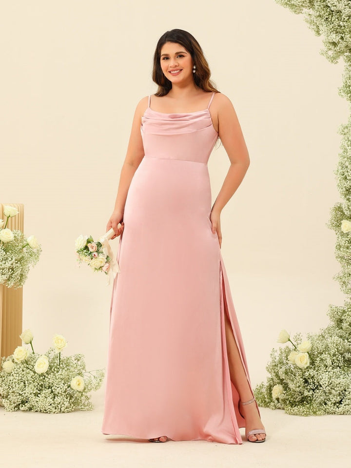 Sheath/Column Spaghetti Straps Split Side Plus Size Bridesmaid Dresses