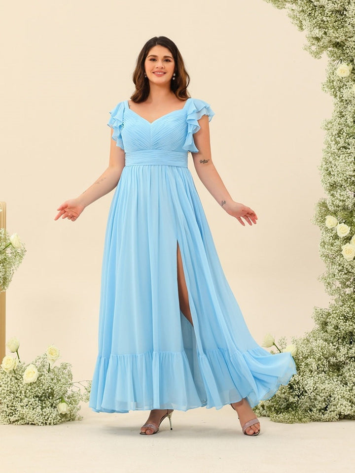 A-Line/Princess Ankle-Length Sleeveless Plus Size Bridesmaid Dresses With Ruffles