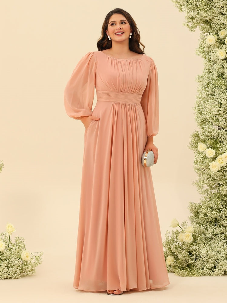 A-Line/Princess Floor-Length Long Sleeves Plus Size Bridesmaid Dresses With Sash