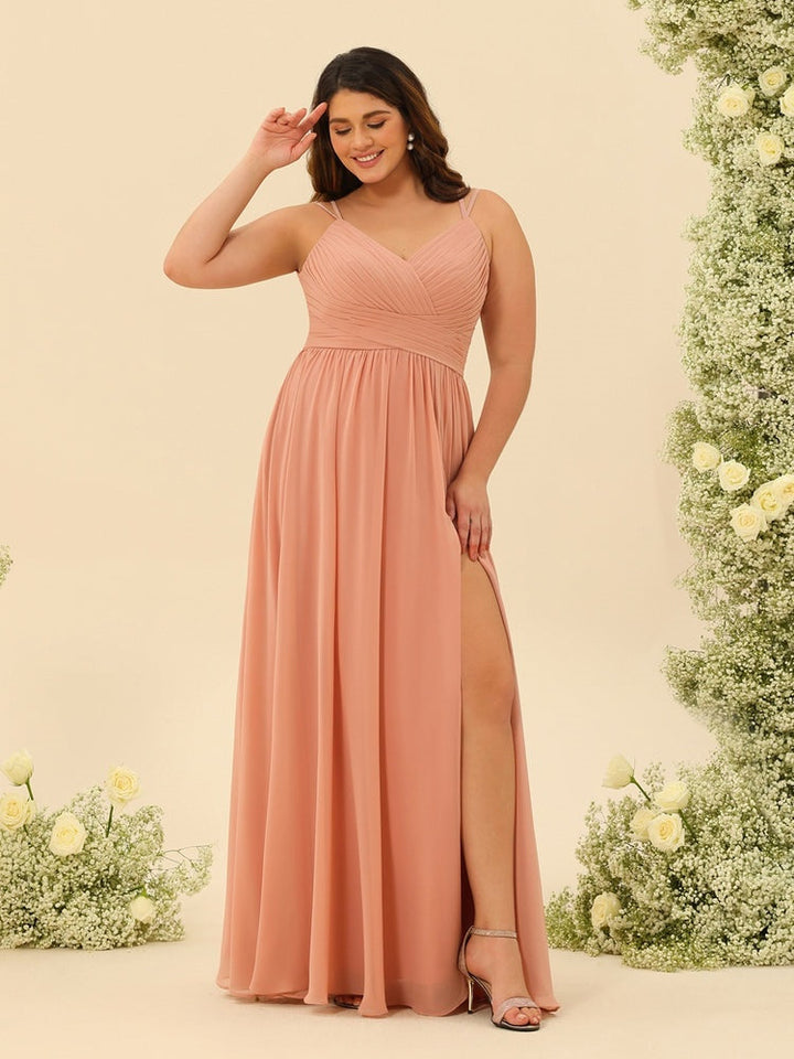 A-Line/Princess Floor-Length Spaghetti Straps Ruffles Plus Size Bridesmaid Dresses