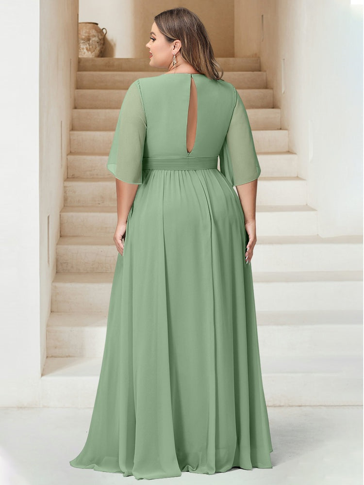 A-Line/Princess V-Neck Floor-Length Backless Plus Size Bridesmaid Dresses