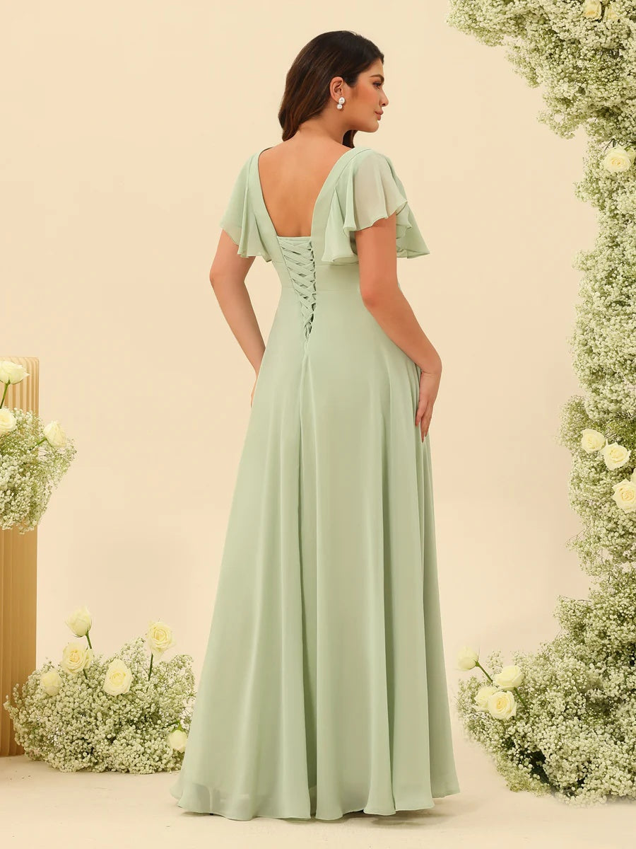 A-Line/Princess V-Neck Plus Size Bridesmaid Dresses with Ruffles