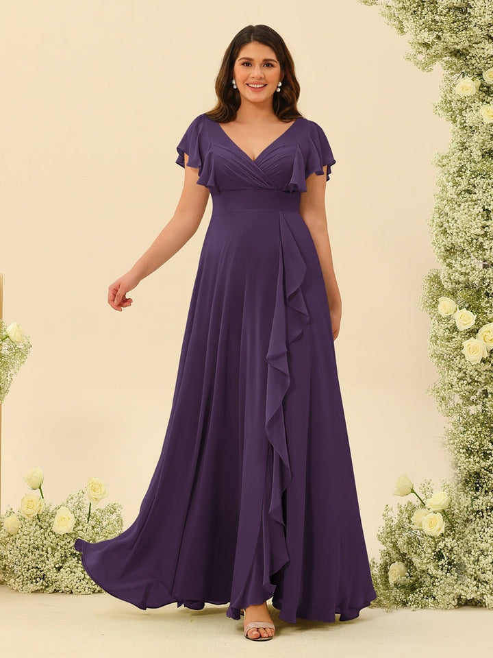 A-Line/Princess V-Neck Plus Size Bridesmaid Dresses with Ruffles