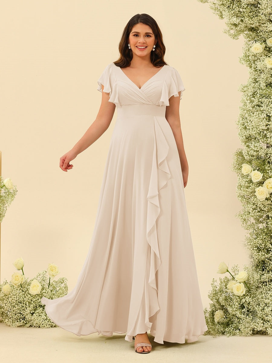 A-Line/Princess V-Neck Plus Size Bridesmaid Dresses with Ruffles