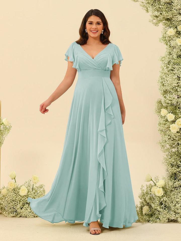 A-Line/Princess V-Neck Plus Size Bridesmaid Dresses with Ruffles