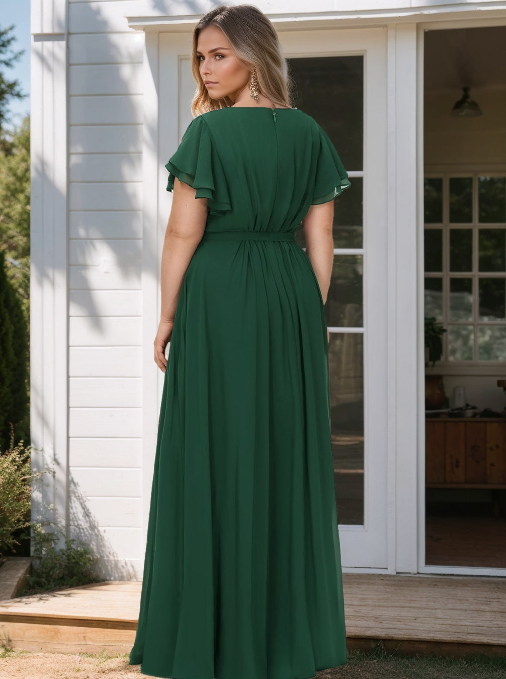 A-Line/Princess Scoop Neck Short Sleeves Floor-Length Plus Size Bridesmaid Dress With Ruffles