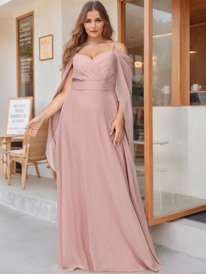 A Line/Princess Spaghetti Straps V-Neck Floor-Length Plus Size Bridesmaid Dresses