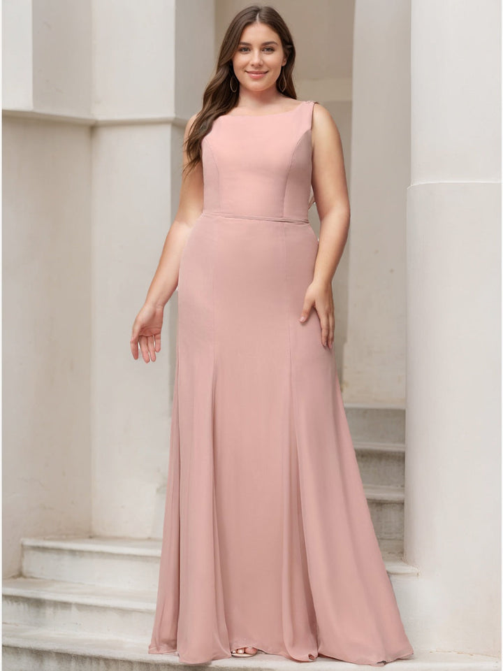 Mermaid/Trumpet Boat Neck Sleeveless Floor-Length Plus Size Bridesmaid Dresses