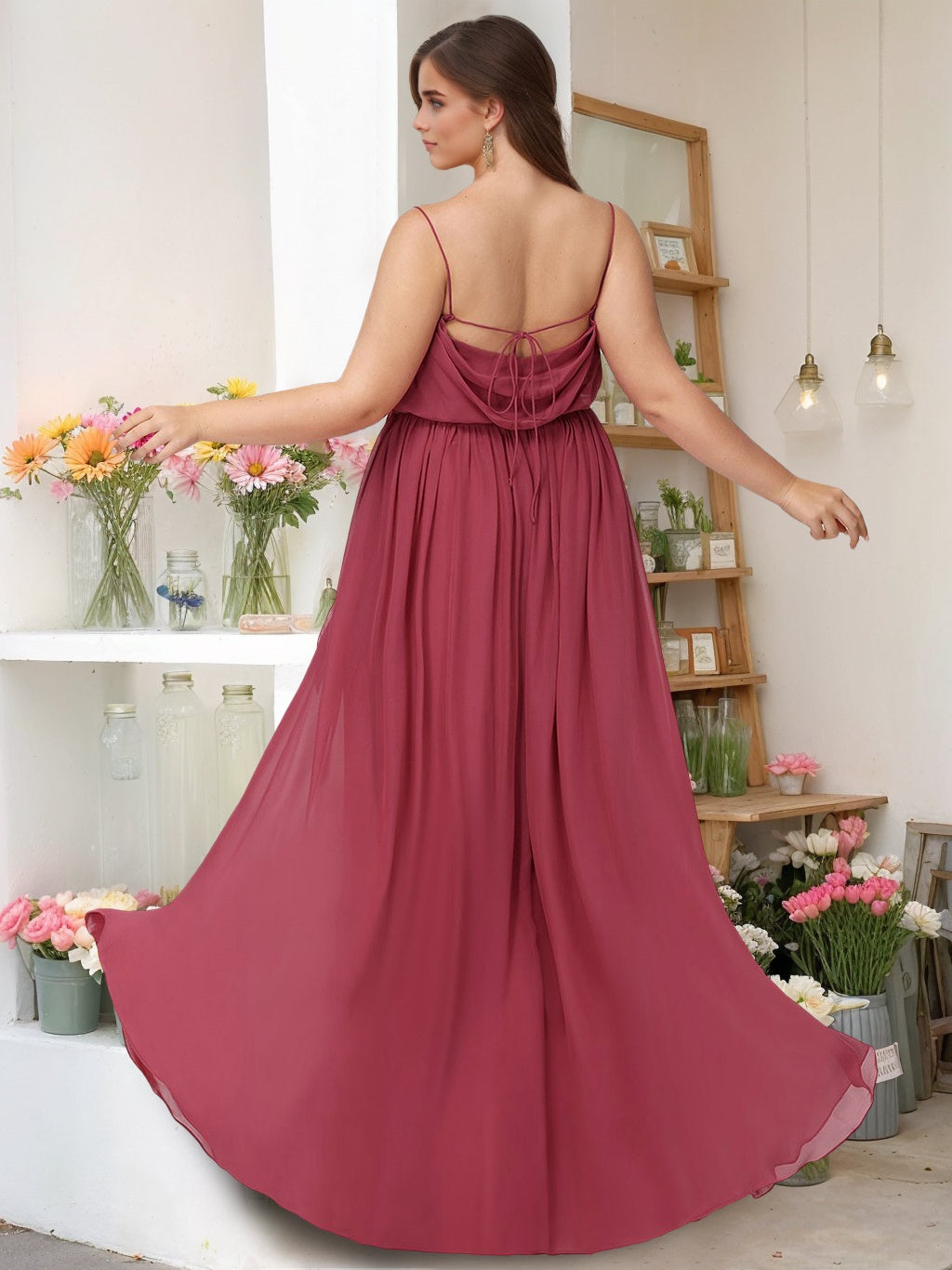 A-Line/Princess Spaghetti Straps Sleeveless Floor-Length Unique Plus Size Bridesmaid Dresses with Split Side