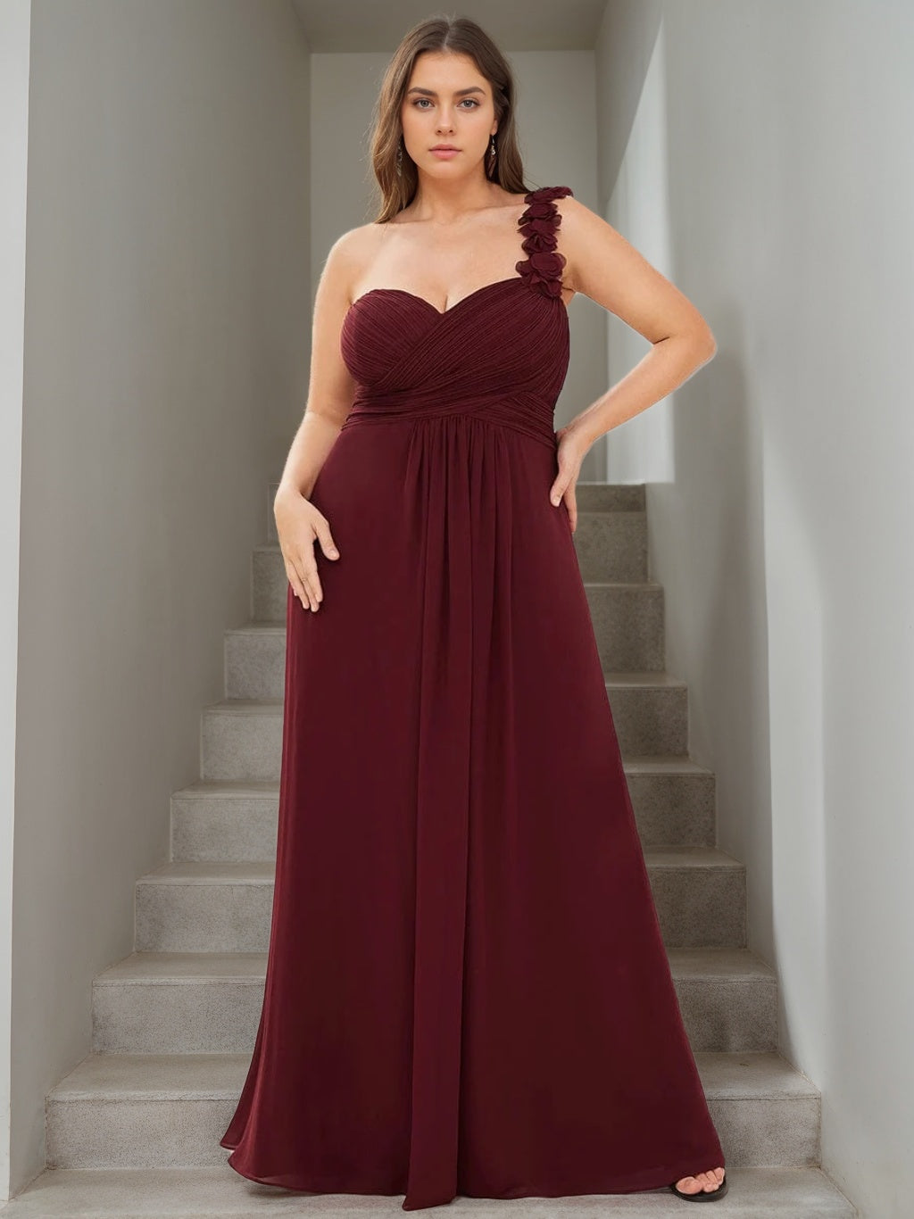 A-Line/Princess One-Shoulder Sweetheart Sleeveless Floor-Length Plus Size Long Bridesmaid Dress