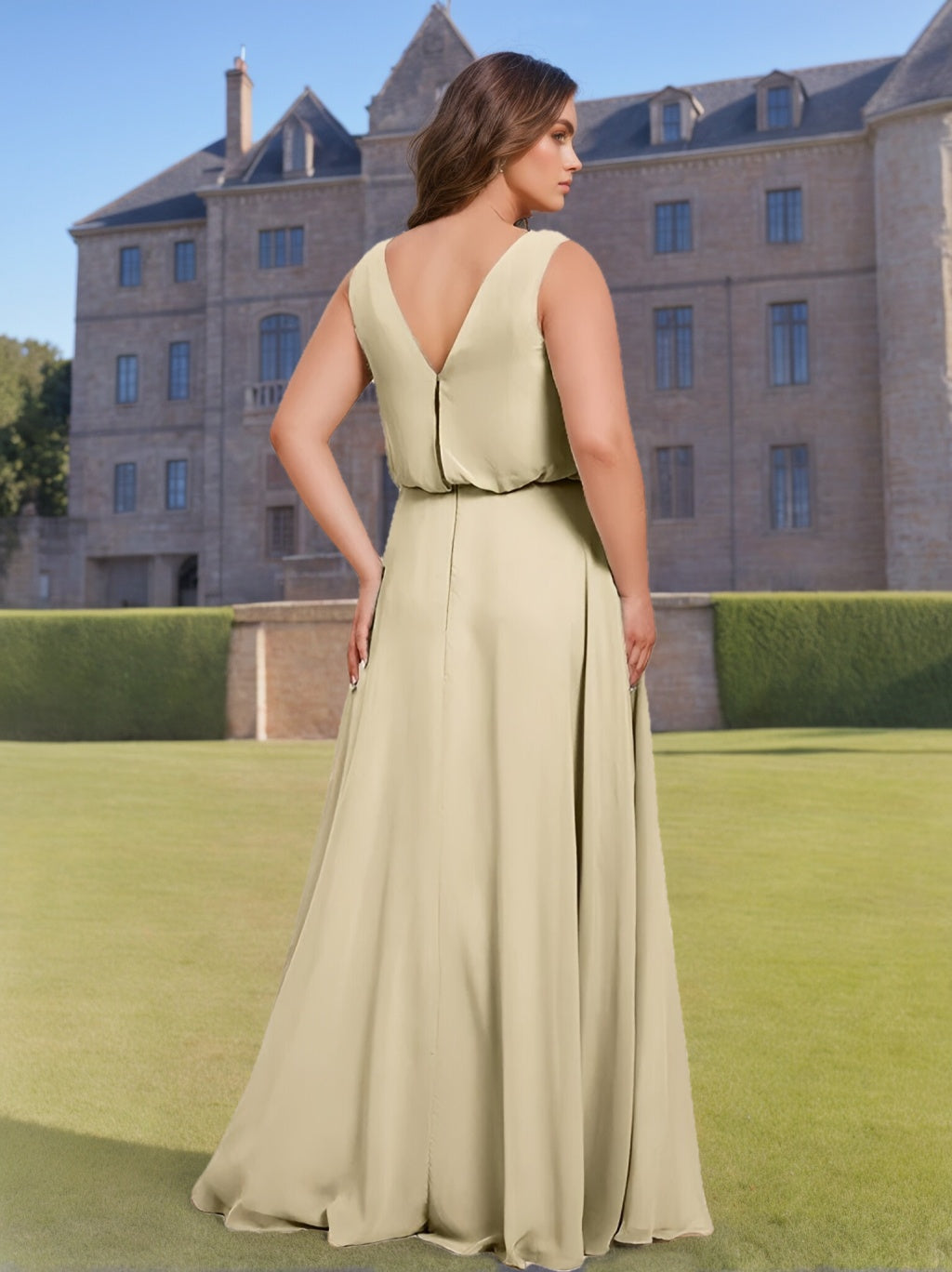 A-Line/Princess Scoop Neck Sleeveless Floor-Length Chiffon Plus Size Bridesmaid Dress