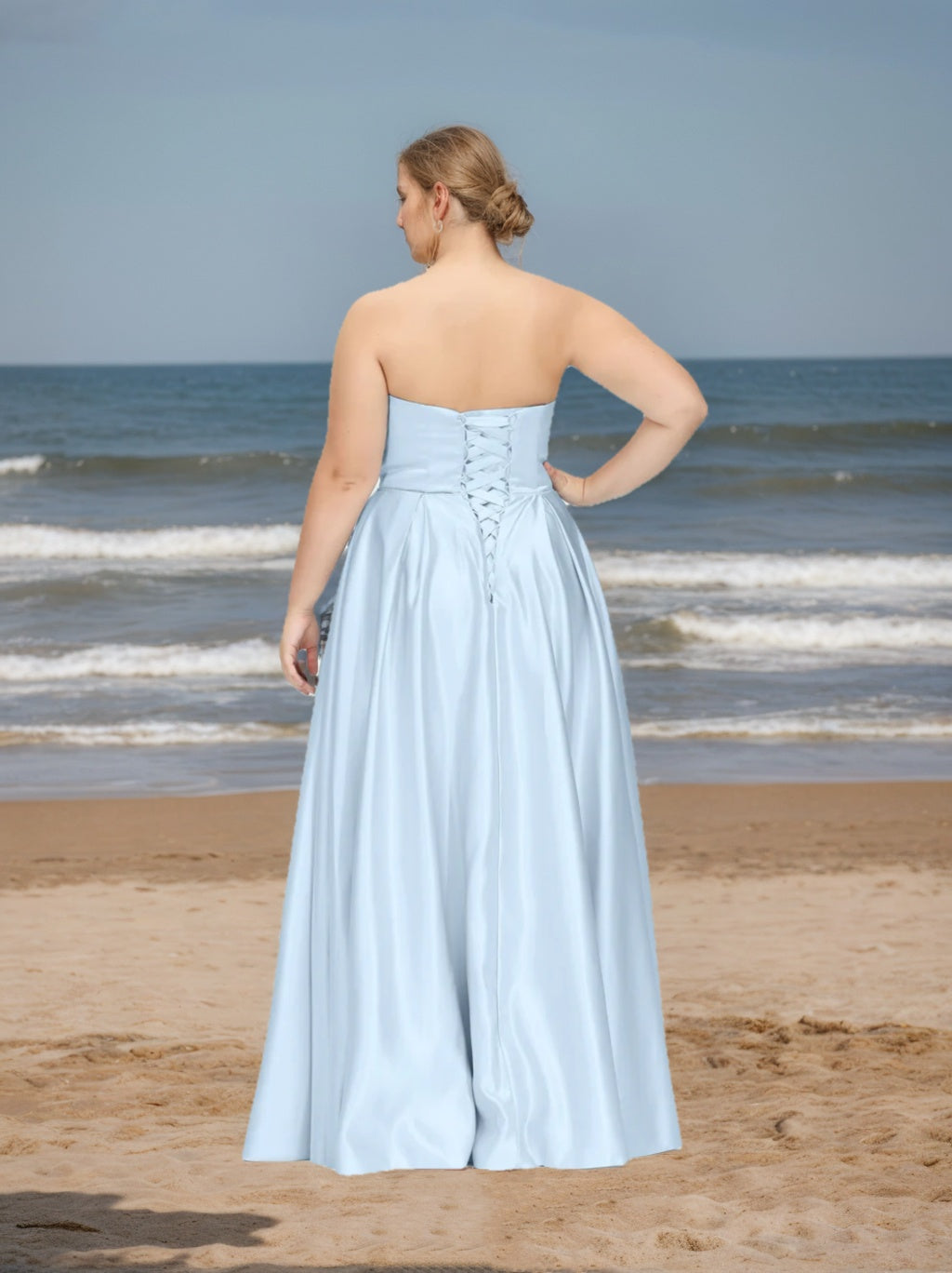 A-Line/Princess Strapless Neck Sleeveless Floor-Length Chiffon Plus Size Bridesmaid Dress