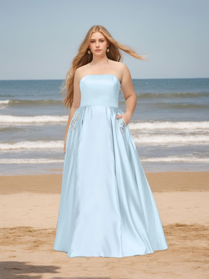 A-Line/Princess Strapless Neck Sleeveless Floor-Length Chiffon Plus Size Bridesmaid Dress