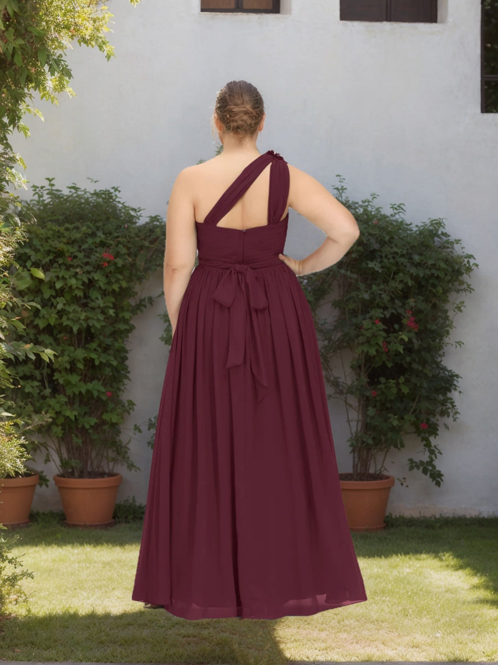 A-Line/Princess One-Shoulder Sleeveless Floor-Length Chiffon Plus Size Bridesmaid Dress With Ruffles