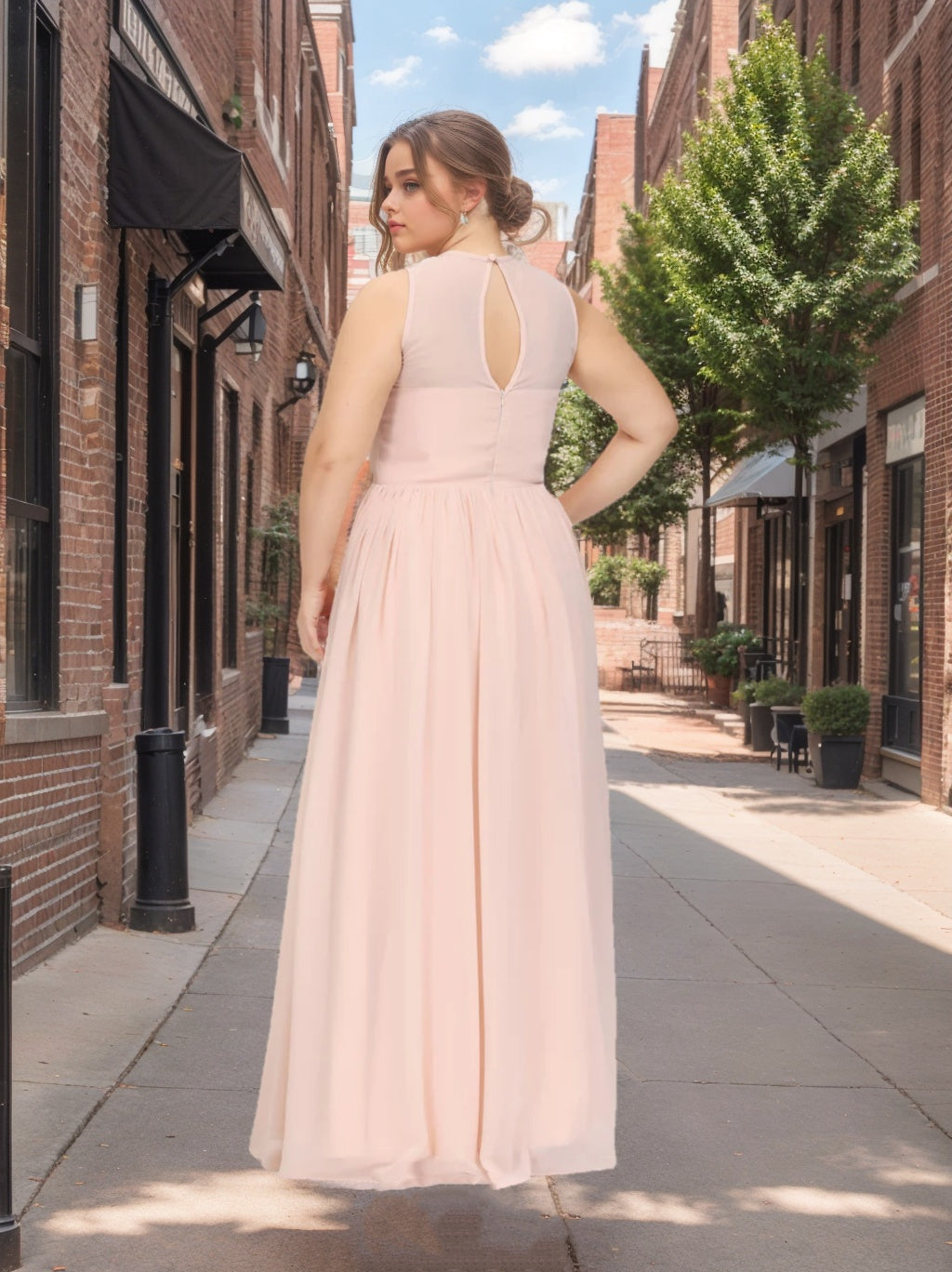 A-Line/Princess Scoop Sleeveless Floor-Length Chiffon Plus Size Bridesmaid Dress