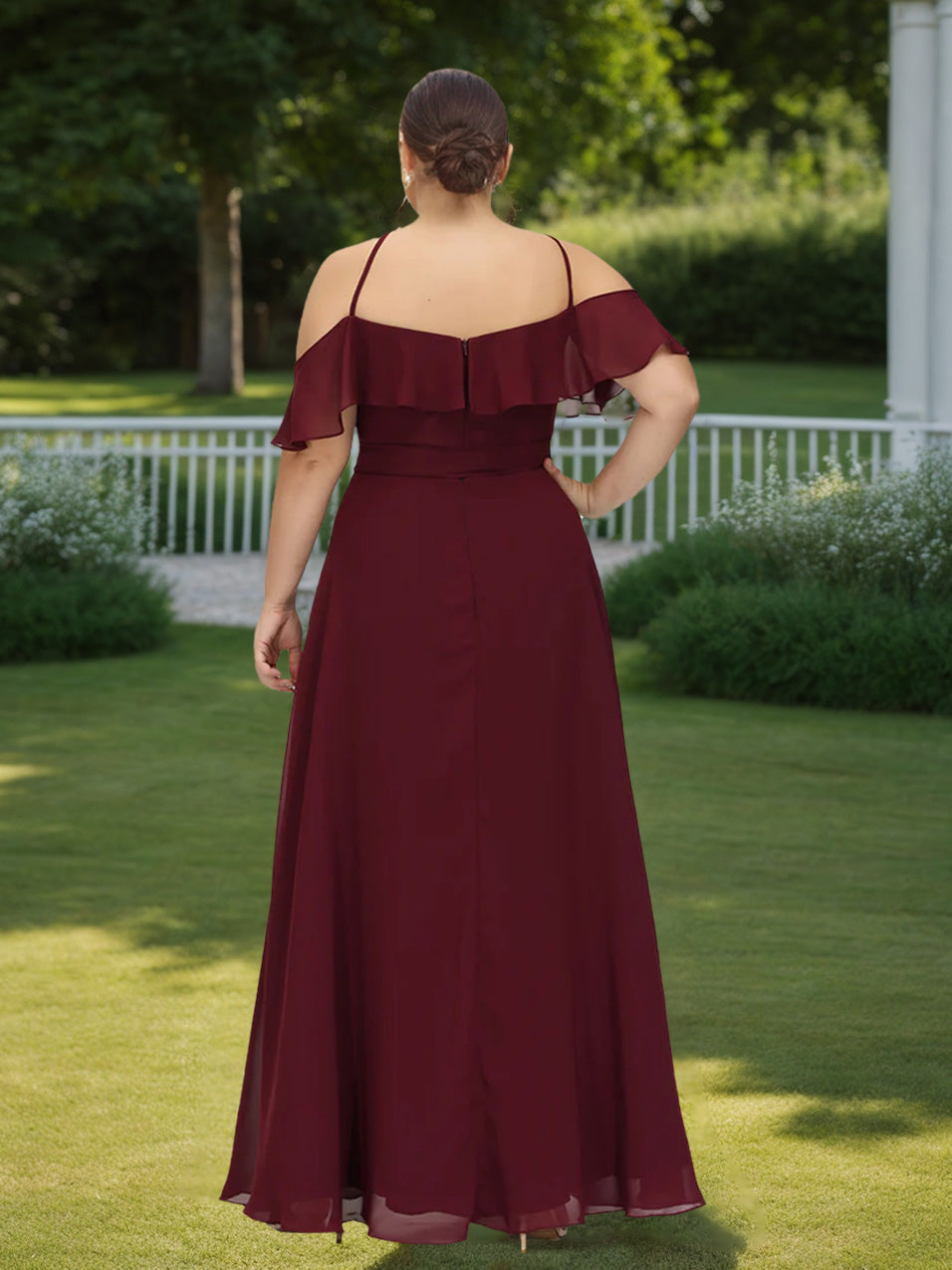 A Line/Princess Short Sleeves Floor-Length Plus Size Bridesmaid Dresses with Bowknot