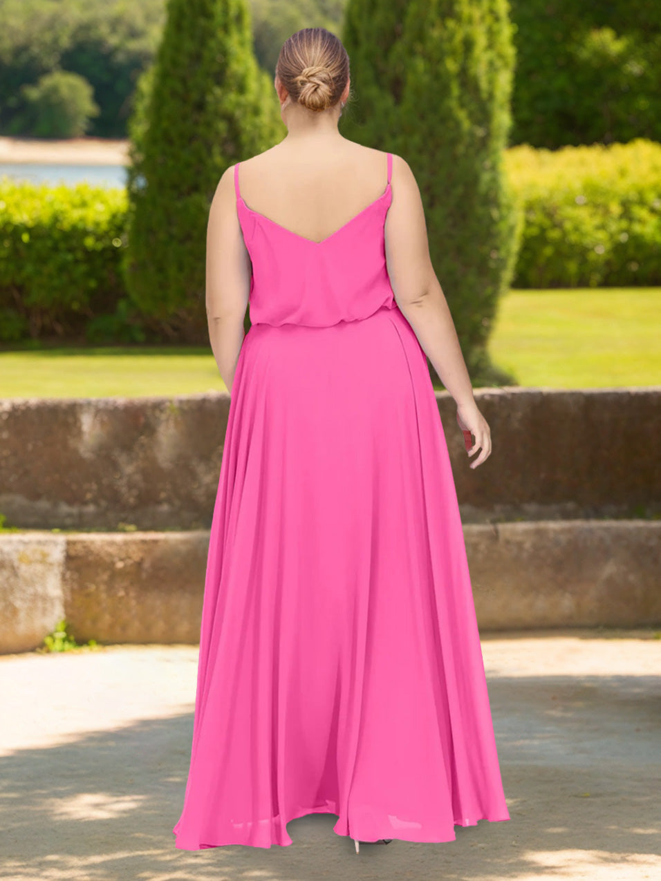 A-Line/Princess Spaghetti Straps Sleeveless Floor-Length Plus Size Bridesmaid Dresses