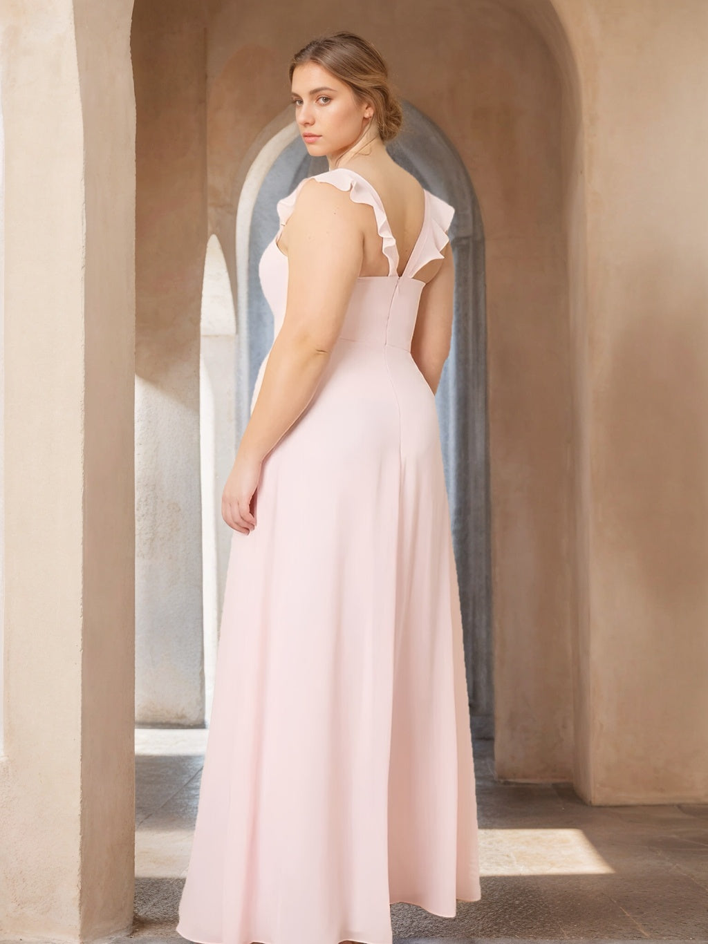 A-Line/Princess V-Neck Sleeveless Floor-Length Plus Size Bridesmaid Dresses with Split Side