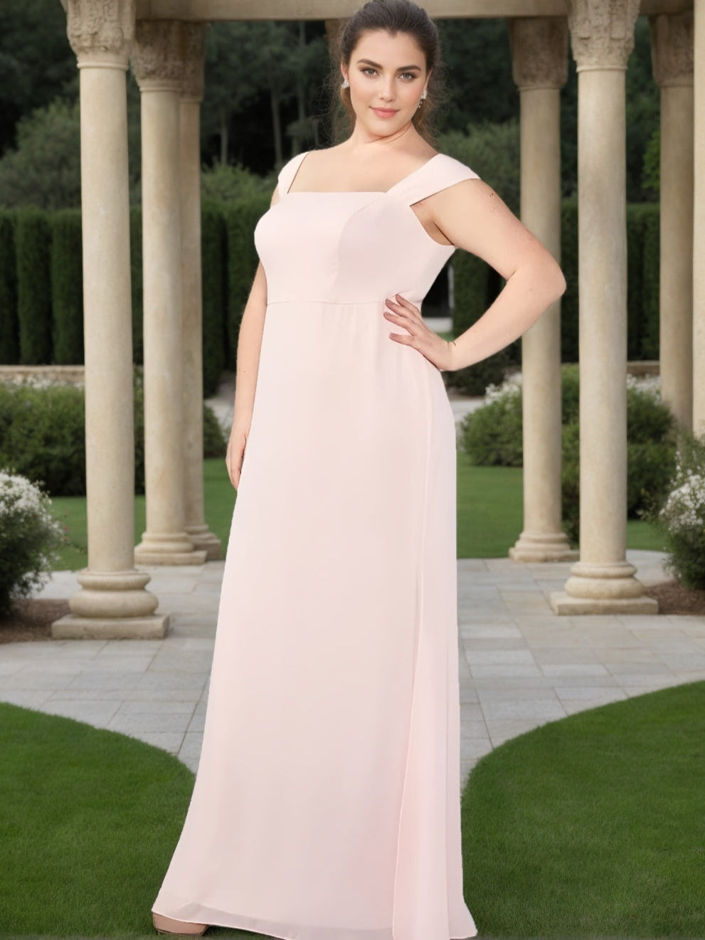 A-Line/Princess Square Neck Sleeveless Floor-Length Plus Size Bridesmaid Dresses