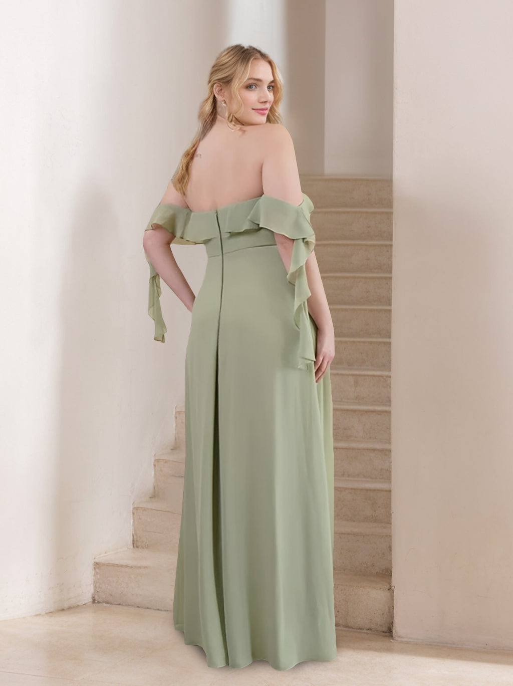 A-Line/Princess Off-the-Shoulder Floor-Length Plus Size Unique Bridesmaid Dresses