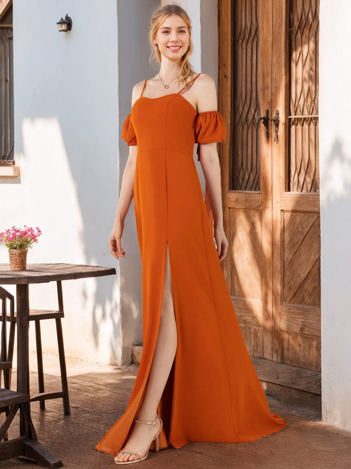 A Line/Princess Spaghetti Straps Floor-Length Bridesmaid Dresses with Split Side