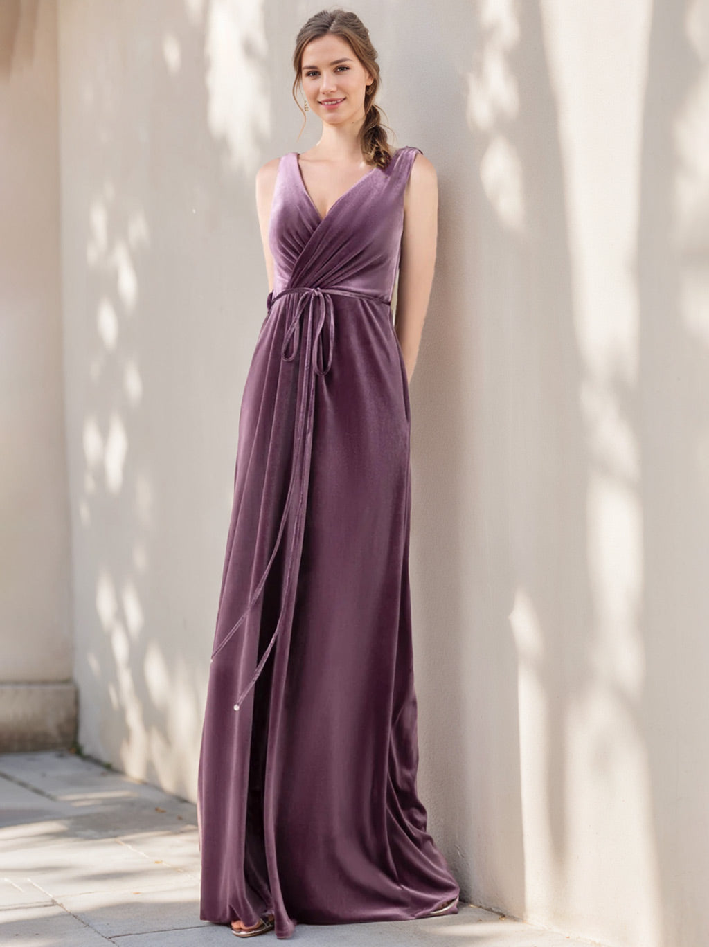 A Line/Princess V-Neck Sleeveless Floor-Length Unique Bridesmaid Dresses with Ruffles