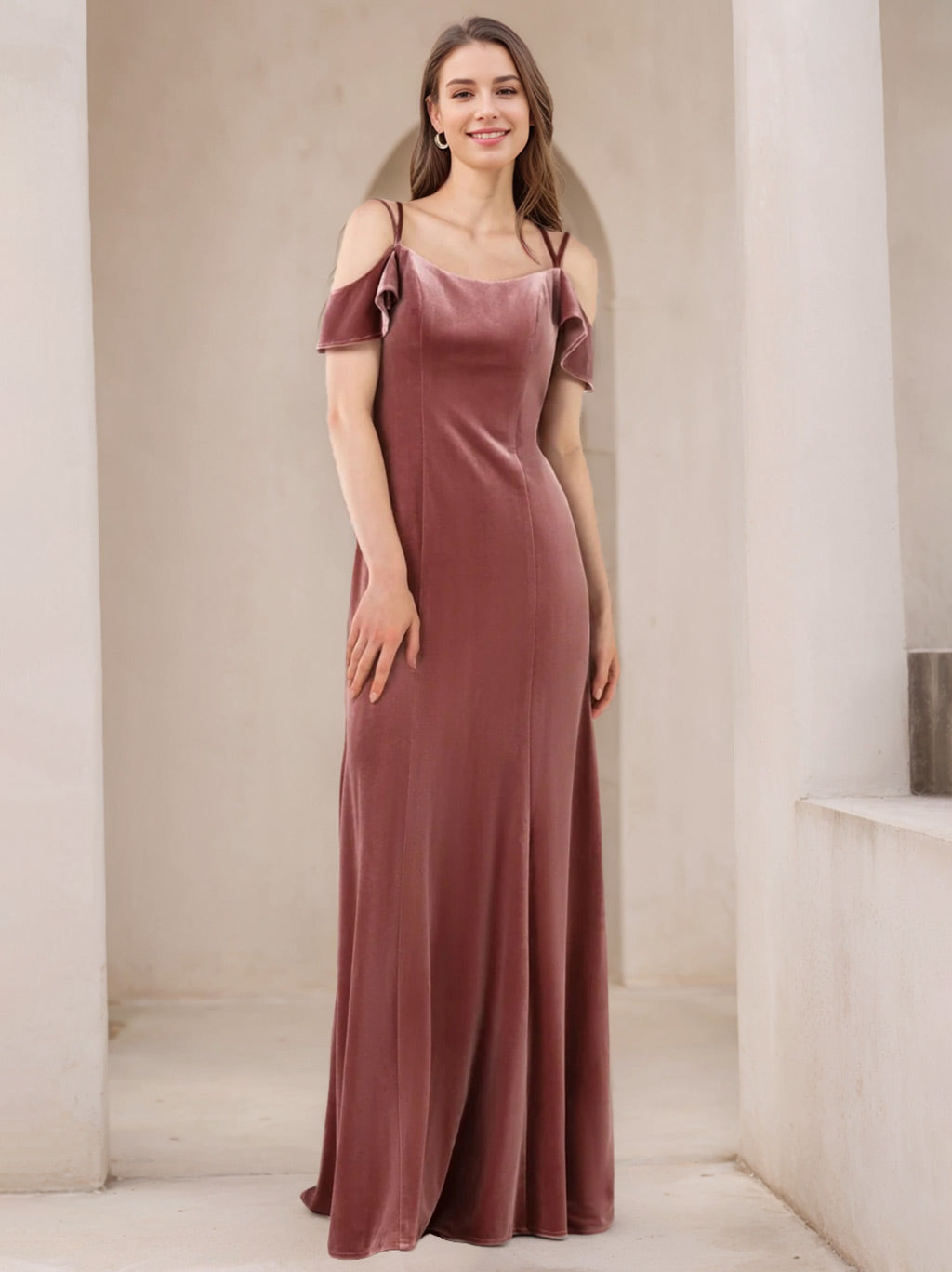 A Line/Princess Spaghetti Straps Velvet Floor-Length Bridesmaid Dresses