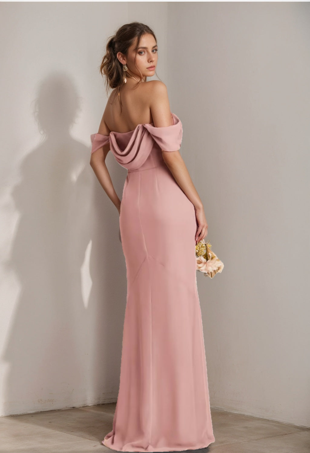 Sheath/Column Strapless Sleeveless Floor-Length Bridesmaid Dresses with Split Side & Ruffles