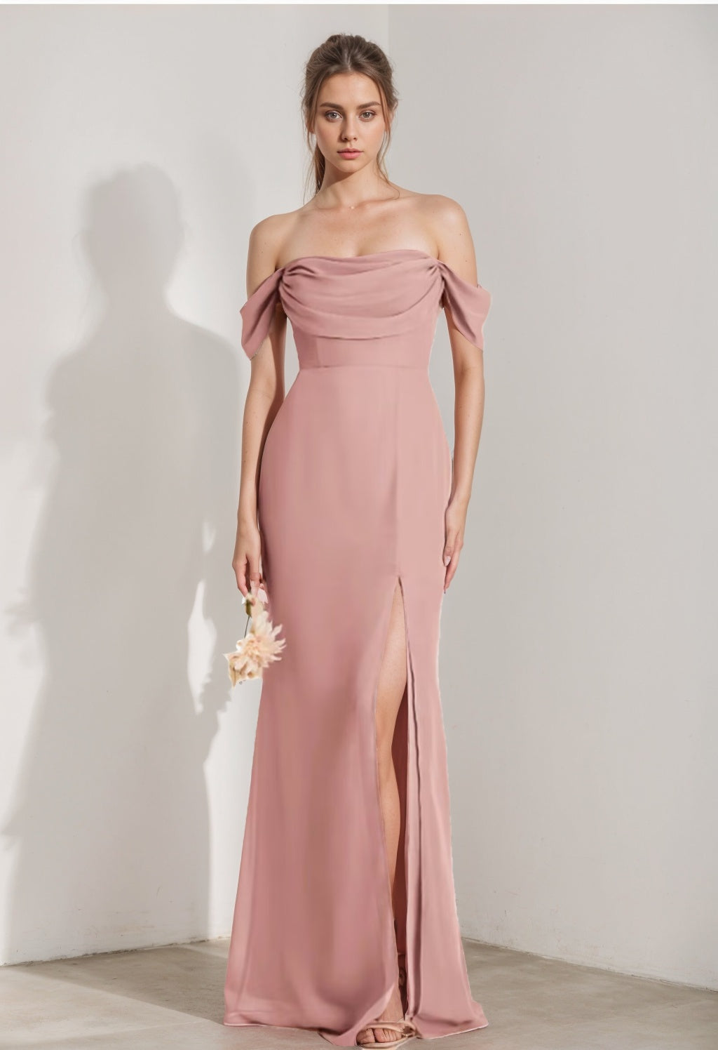 Sheath/Column Strapless Sleeveless Floor-Length Bridesmaid Dresses with Split Side & Ruffles