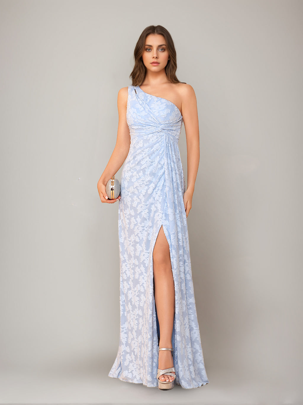 Sheath/Column One-Shoulder Sleeveless Floor-Length Bridesmaid Dresses with Split Side & Sash