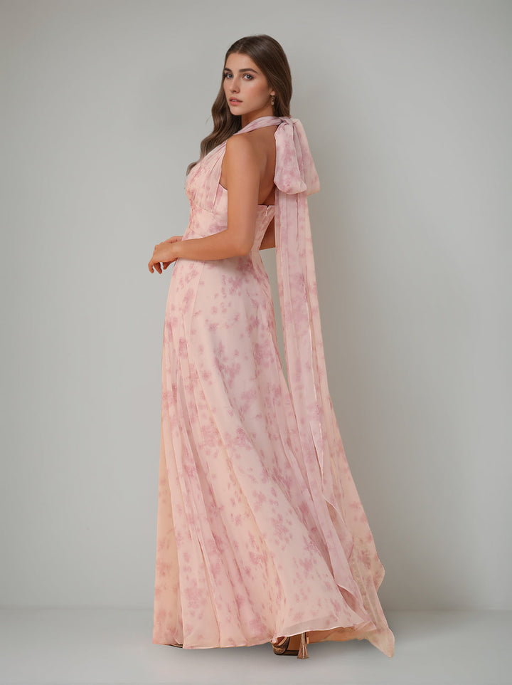 A-Line/Princess One-Shoulder Sleeveless Floor-Length Bridesmaid Dresses with Split Side & Pleated