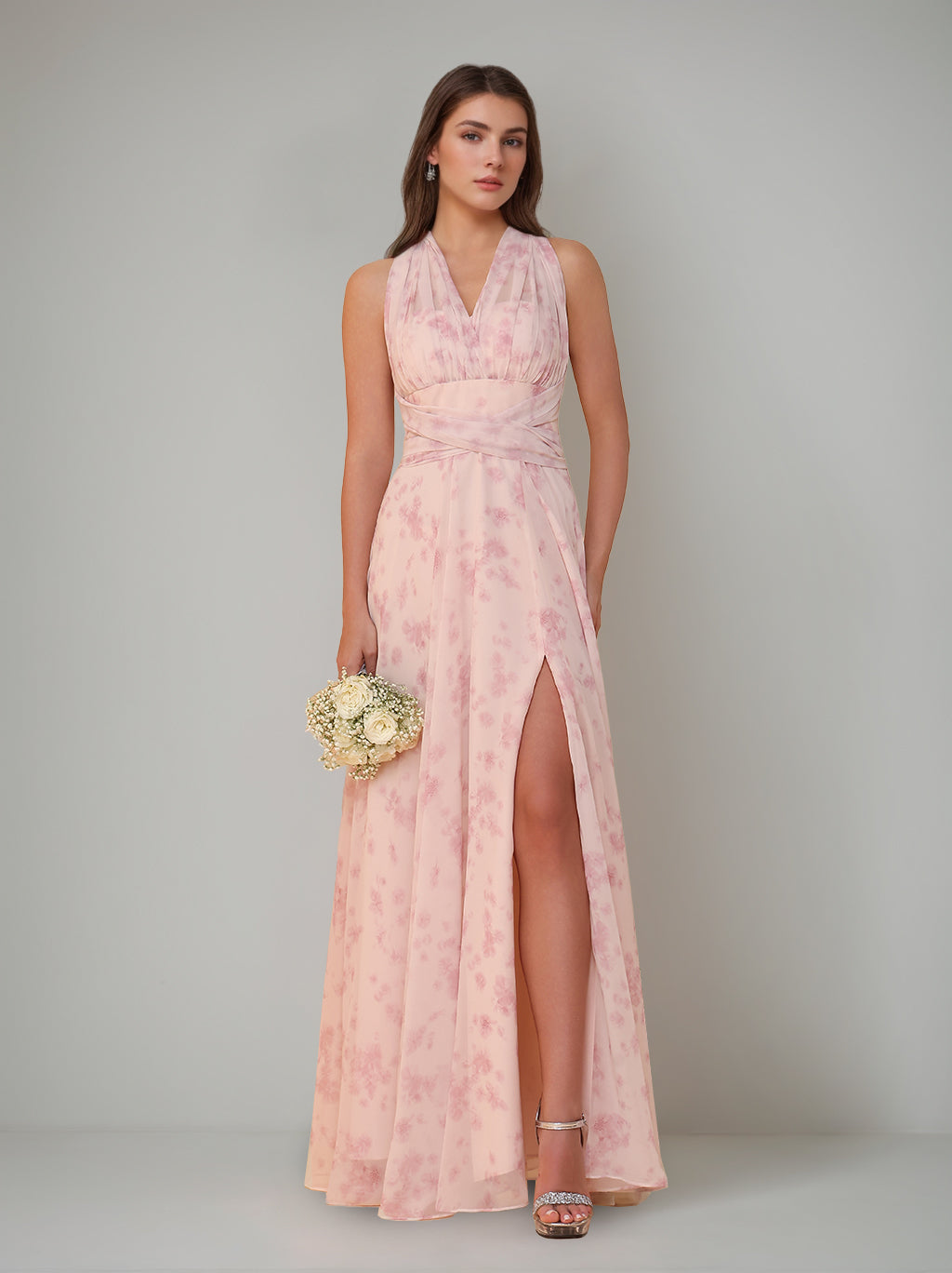 A-Line/Princess One-Shoulder Sleeveless Floor-Length Bridesmaid Dresses with Split Side & Pleated