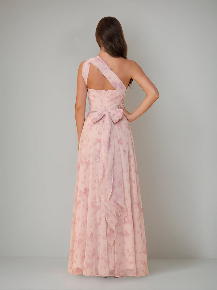 A-Line/Princess One-Shoulder Sleeveless Floor-Length Bridesmaid Dresses with Split Side & Pleated