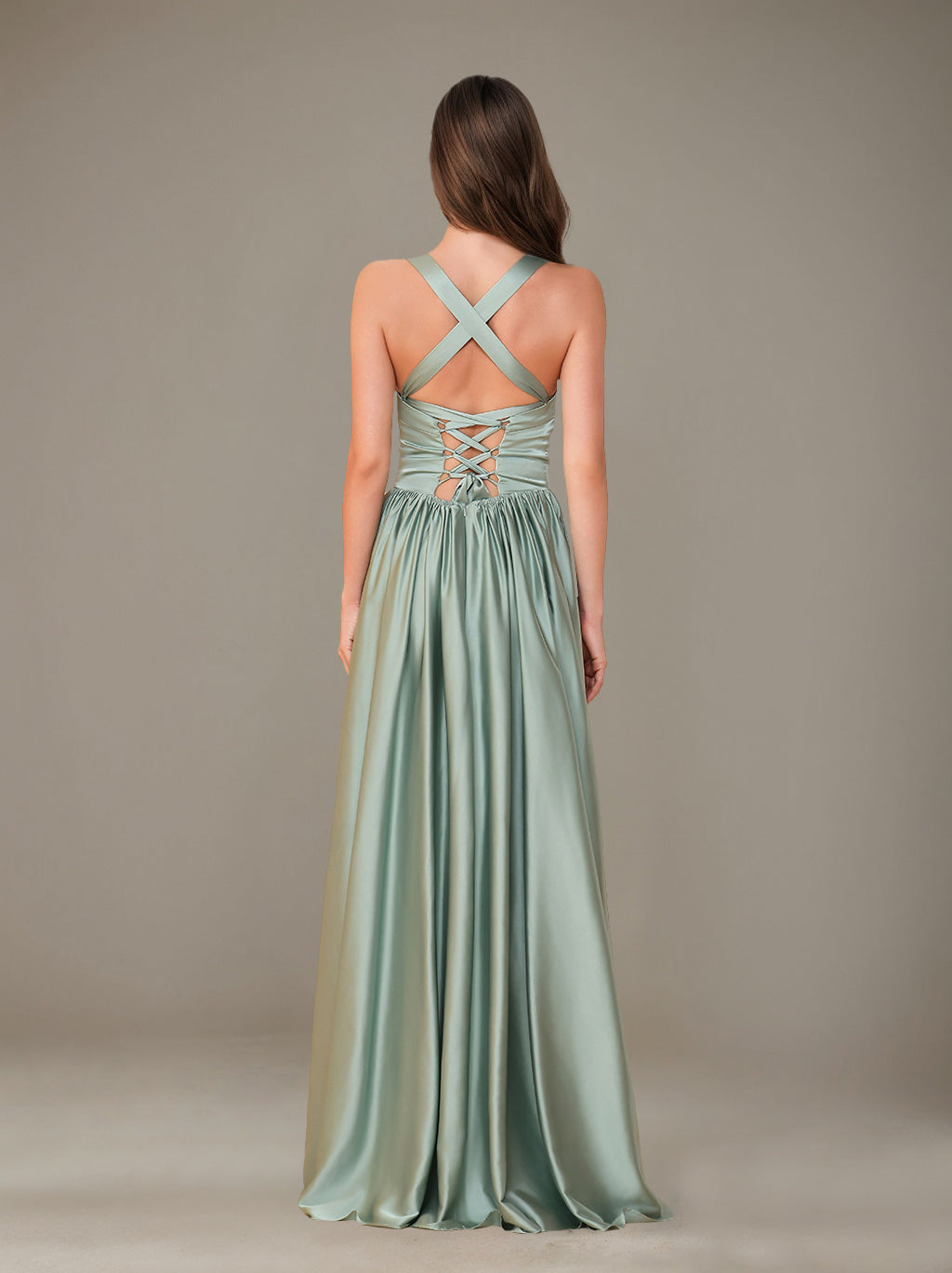 A-Line/Princess Sweetheart Sleeveless Floor-Length Silk Satin Bridesmaid Dresses with Pleated & Split Side