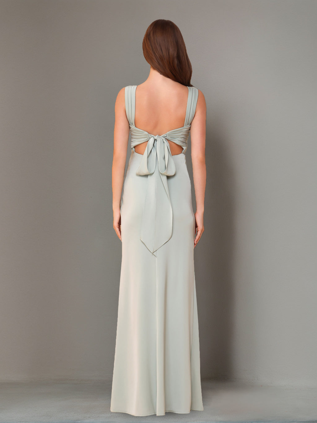 Sheath/Column Square Neck Sleeveless Floor-Length Plus Size Bridesmaid Dresses with Ruffles & Split Side