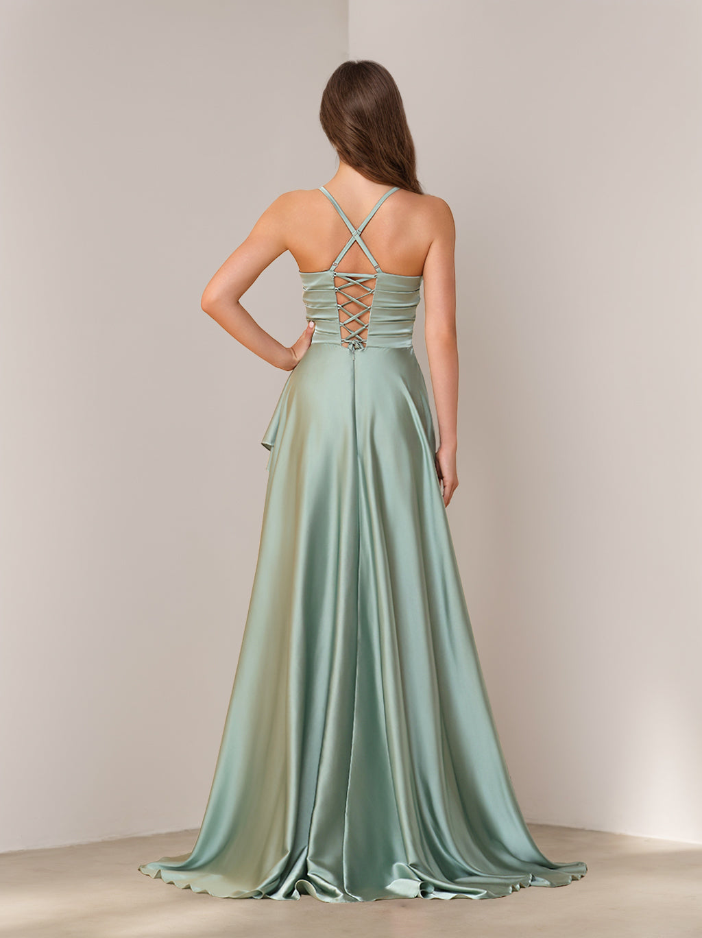 A-Line/Princess Spaghetti Straps Sleeveless Asymmetrical Bridesmaid Dresses with Split Side