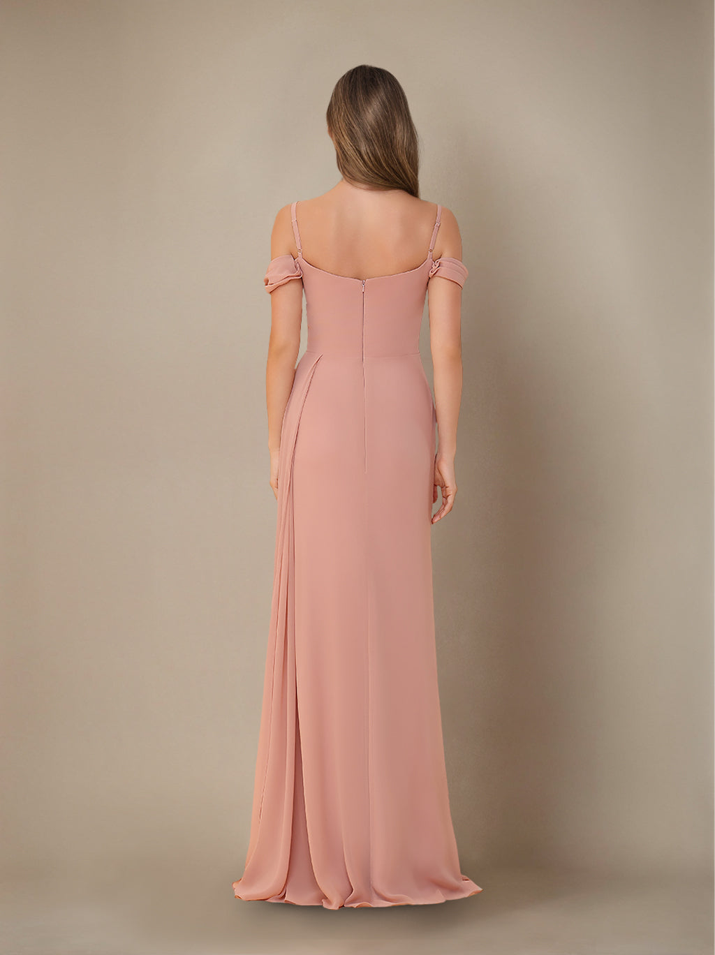 Sheath/Column Off-the-Shoulder Spaghetti Straps Floor-Length Plus Size Bridesmaid Dress with Ruffles & Split Side