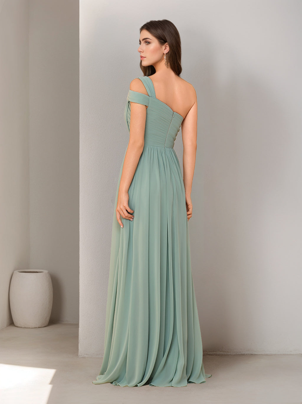 A-Line/Princess One-Shoulder Sleeveless Floor-Length Bridesmaid Dresses with Split Side & Ruched