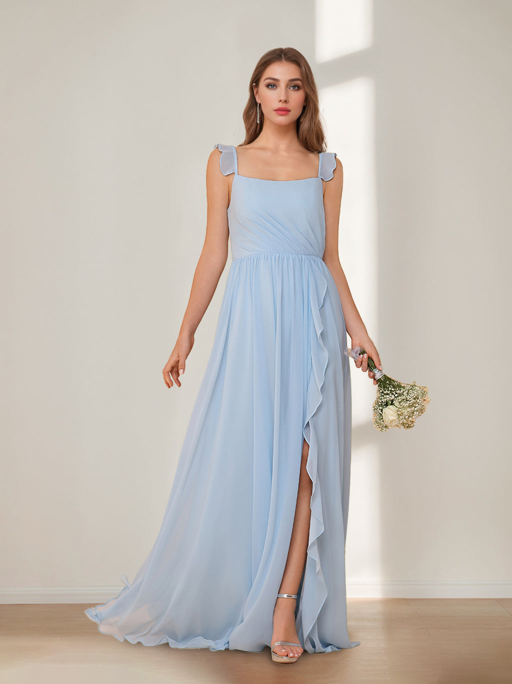 A-Line/Princess Square Neck Sleeveless Floor-Length Chiffon Bridesmaid - Mondressy UK A-Line/Princess Square Neck Sleeveless Floor-Length Chiffon Bridesmaid - Mondressy UK