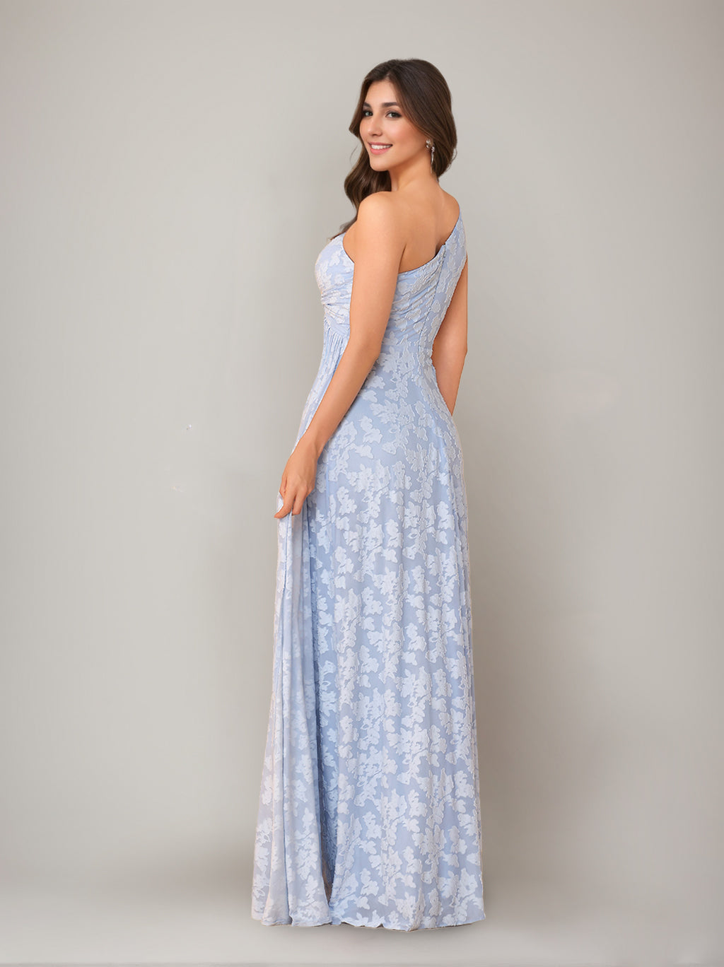 Sheath/Column One-Shoulder Sleeveless Floor-Length Bridesmaid Dresses with Split Side & Sash