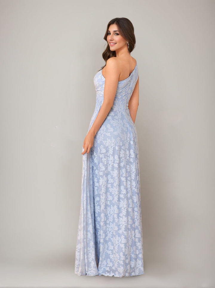 Sheath/Column One-Shoulder Sleeveless Floor-Length Bridesmaid Dresses with Split Side & Sash