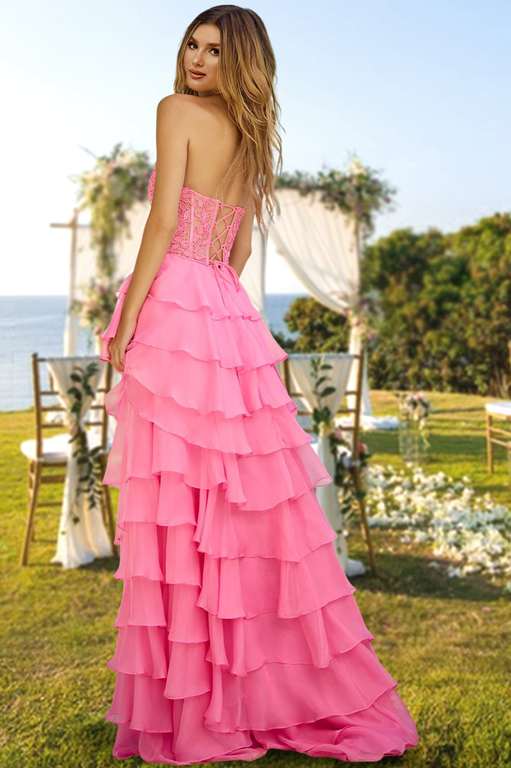 A-Line/Princess Strapless Long Prom Evening Party Dresses with Sequins & Split Side