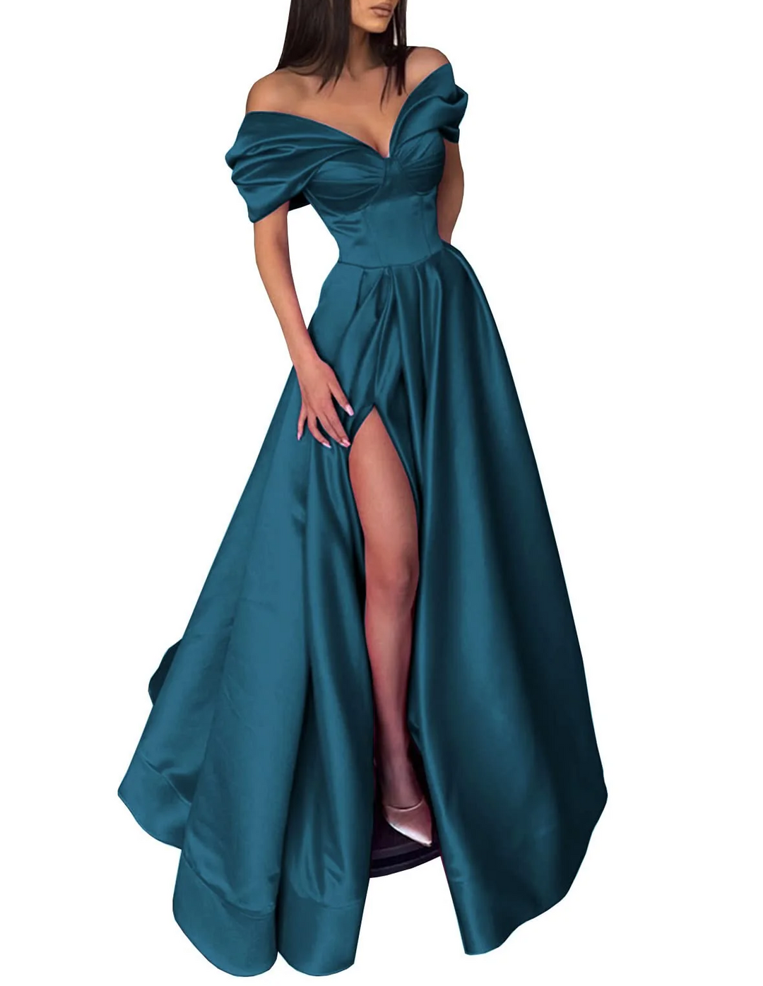 A-Line/Princess Off-the-Shoulder Long Prom Dresses With Split Side